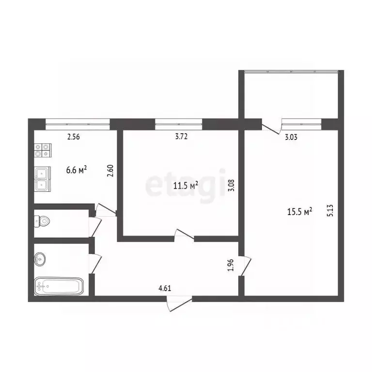 2-к кв. Тюменская область, Тюмень ул. Самарцева, 19В (46.0 м) - Фото 2