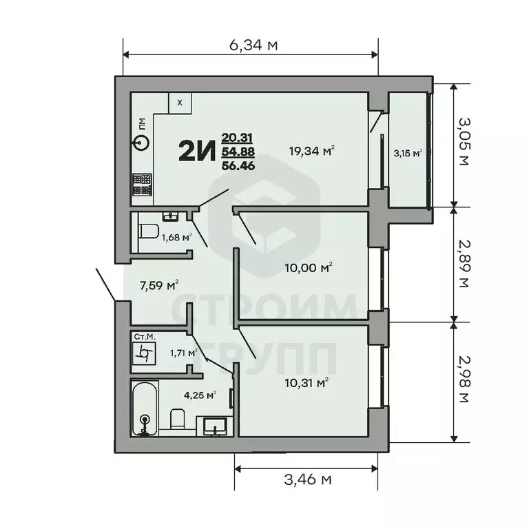 2-комнатная квартира: Ковров, улица Строителей, 43/1 (56.46 м) - Фото 1