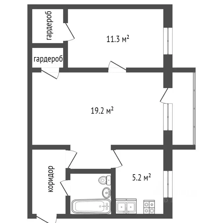 2-к кв. Татарстан, Казань Шоссейная ул., 15а (46.5 м) - Фото 2