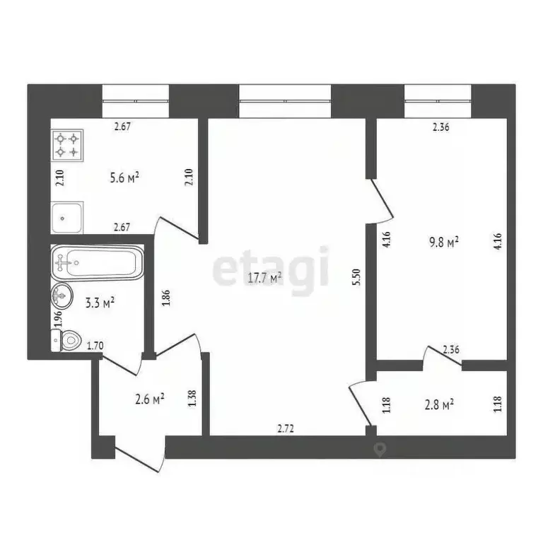 2-к кв. Башкортостан, Стерлитамак ул. Худайбердина, 192 (41.8 м) - Фото 1