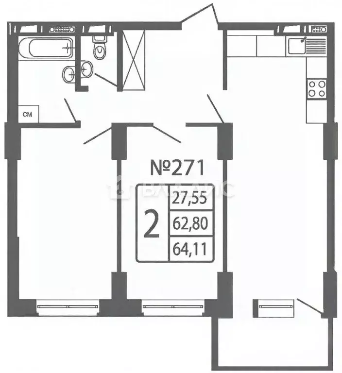 2-к кв. Московская область, Одинцово Северная ул., 5к2 (63.0 м) - Фото 1
