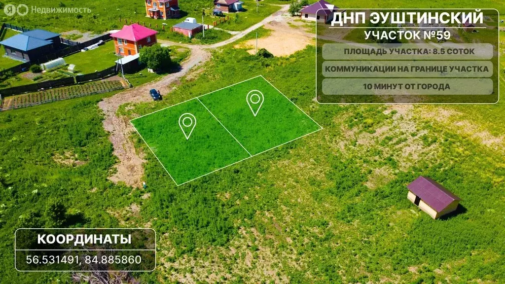 Участок в Томский район, ДНП Эуштинский микрорайон, 59 (8.5 м) - Фото 1