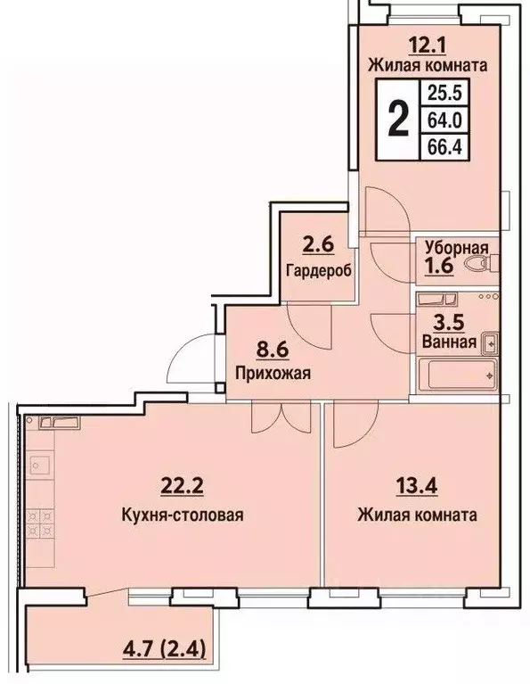 2-к кв. Чувашия, Чебоксары ул. Радужная, поз27 (67.6 м) - Фото 0