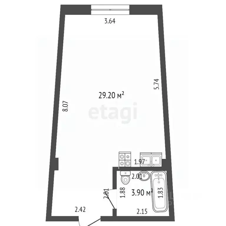 Студия Краснодарский край, Геленджик Крымская ул., 3к1 (33.1 м) - Фото 2
