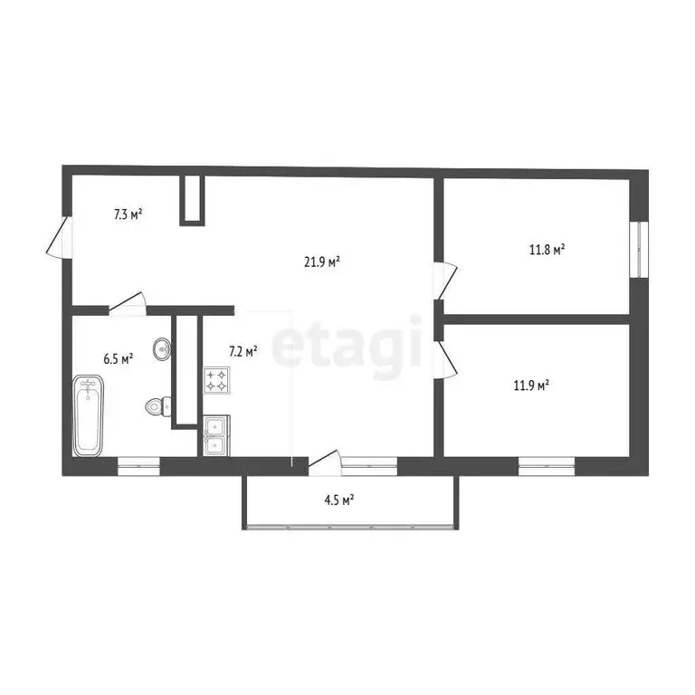 2-комнатная квартира: Тюмень, улица Павла Шарова, 8 (66.6 м) - Фото 0