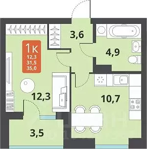 1-к кв. новосибирская область, новосибирск тайгинская ул, с3 (32.3 м) - Фото 0