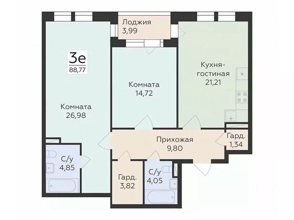 3-к кв. Воронежская область, Воронеж ул. Матросова (88.77 м) - Фото 0
