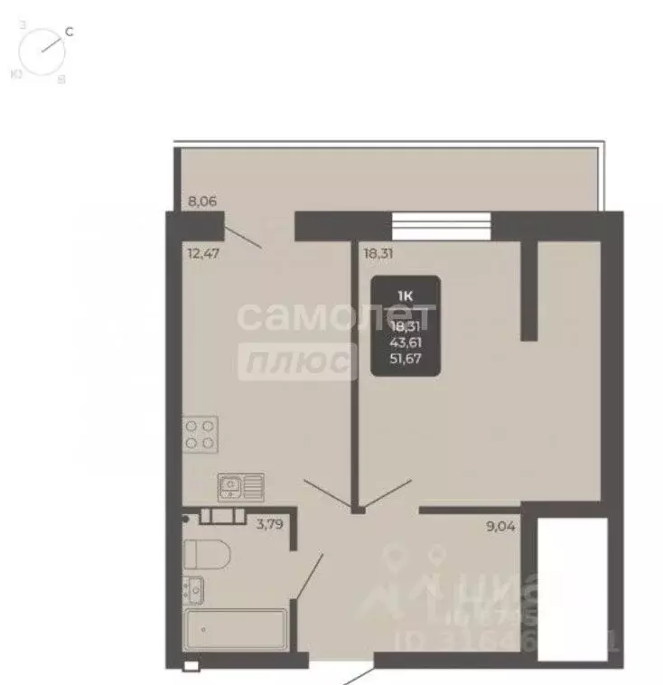 1-к кв. Новосибирская область, Новосибирск Автогенная ул., 75 (51.7 м) - Фото 2