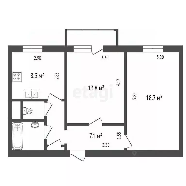 2-к кв. Санкт-Петербург Сердобольская ул., 1 (52.7 м) - Фото 1