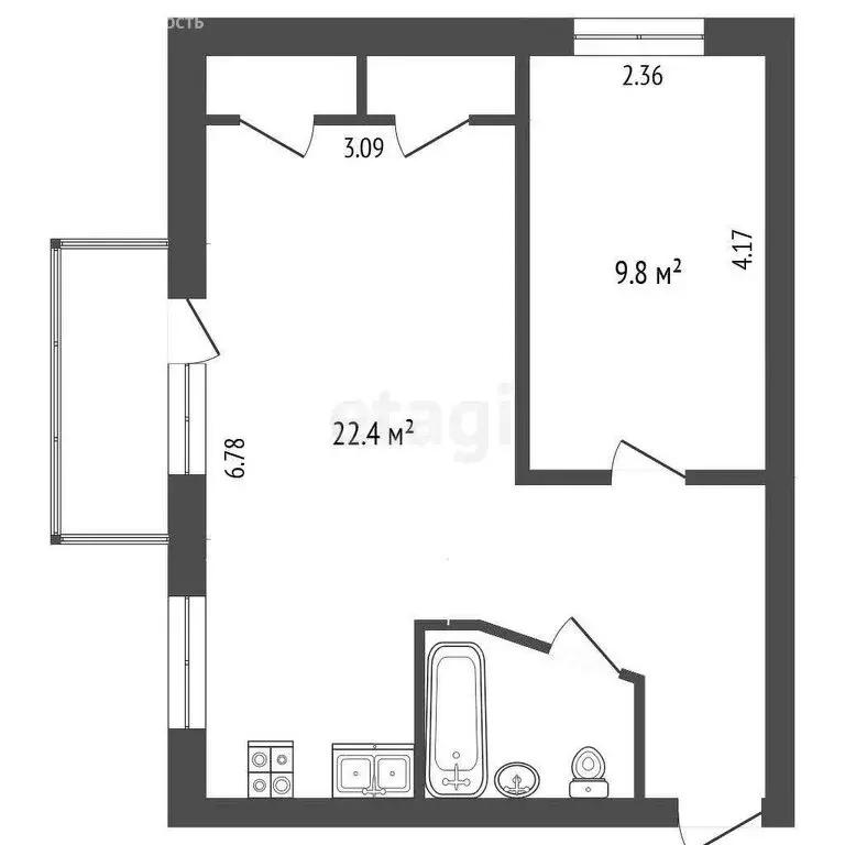 2-комнатная квартира: Челябинск, улица Сулимова, 94Б (40.6 м) - Фото 0