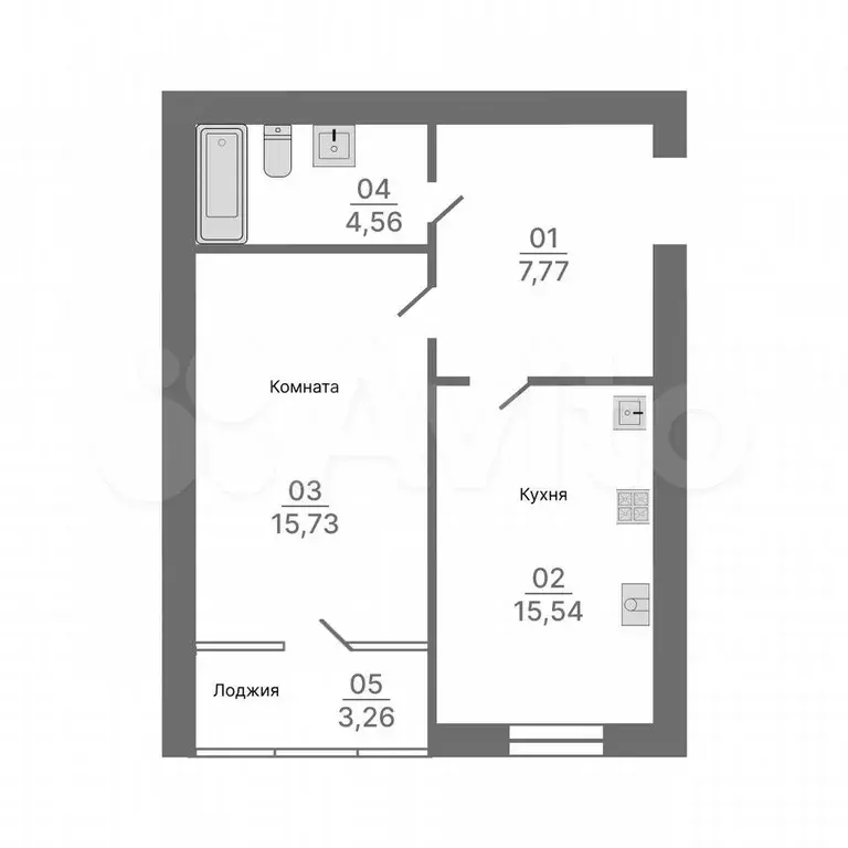 1-к. квартира, 43,8 м, 1/4 эт. - Фото 1