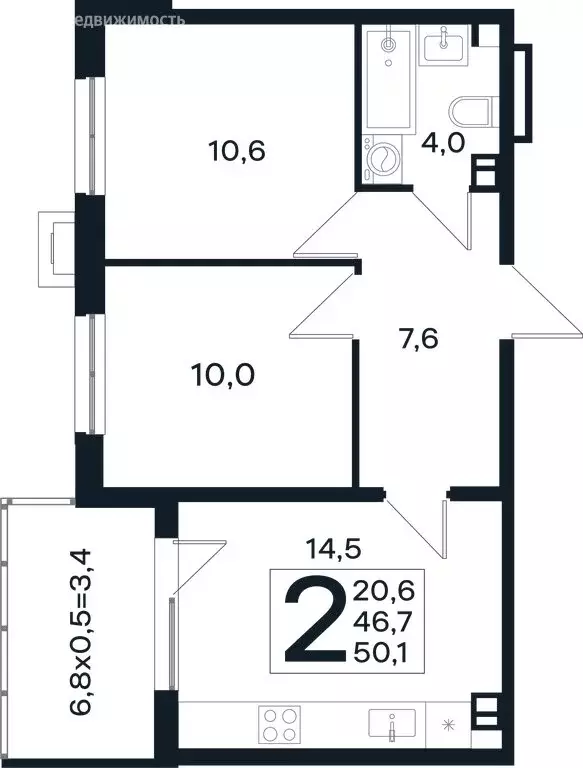 2-комнатная квартира: Краснодар, КП Новая Елизаветка (50.1 м) - Фото 0
