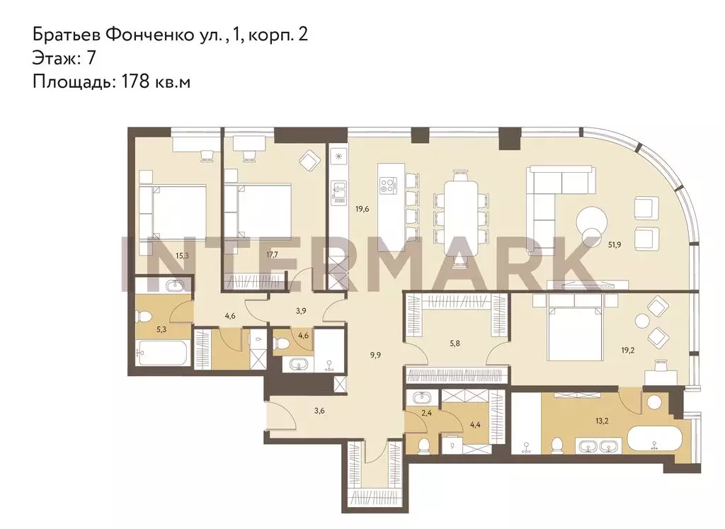 4-комнатная квартира: Москва, улица Братьев Фонченко, 1к2 (178 м) - Фото 1