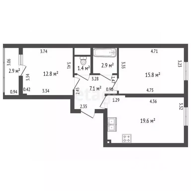 2-к кв. Санкт-Петербург ул. Дыбенко, 3 (60.0 м) - Фото 2