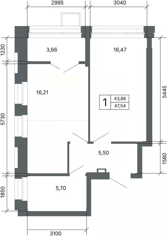 1-к кв. Свердловская область, Екатеринбург ул. Мира, 47/6 (47.1 м) - Фото 1