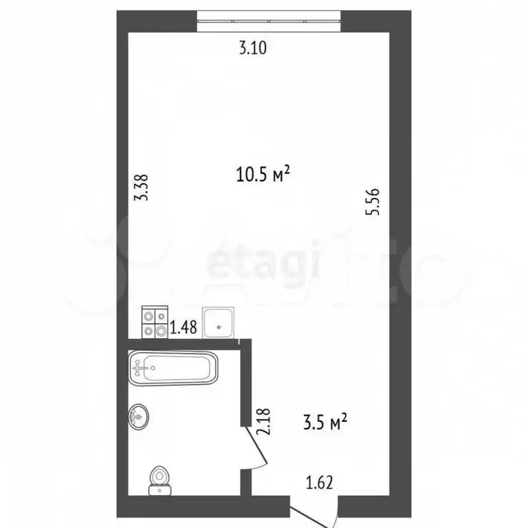 1-к. квартира, 17,8 м, 4/5 эт. - Фото 0