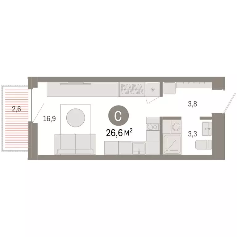 Квартира-студия: Тюмень, Мысовская улица, 26к2 (26.57 м) - Фото 1