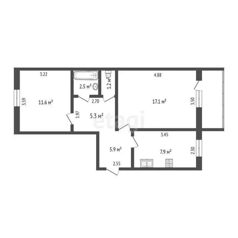 2-комнатная квартира: Ишим, улица Шаронова, 16А (50.8 м) - Фото 1