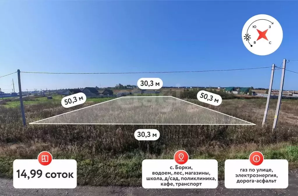 Участок в Тюменская область, Тюменский муниципальный округ, с. Борки ... - Фото 1