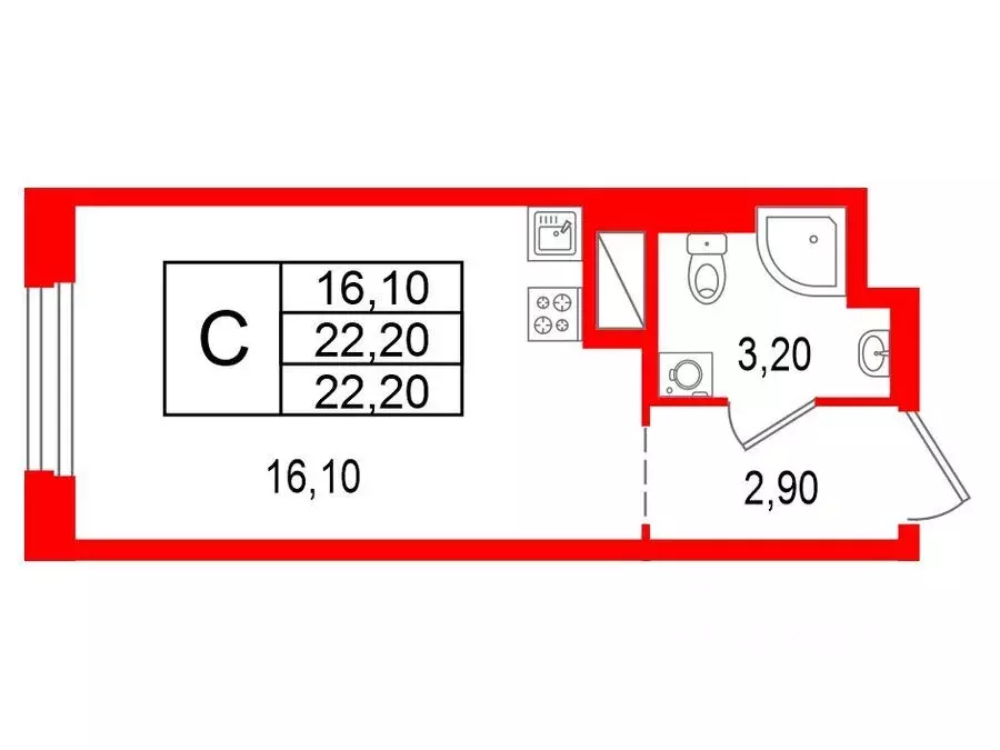 Студия Санкт-Петербург Партизанская ул., 5 (22.2 м) - Фото 1