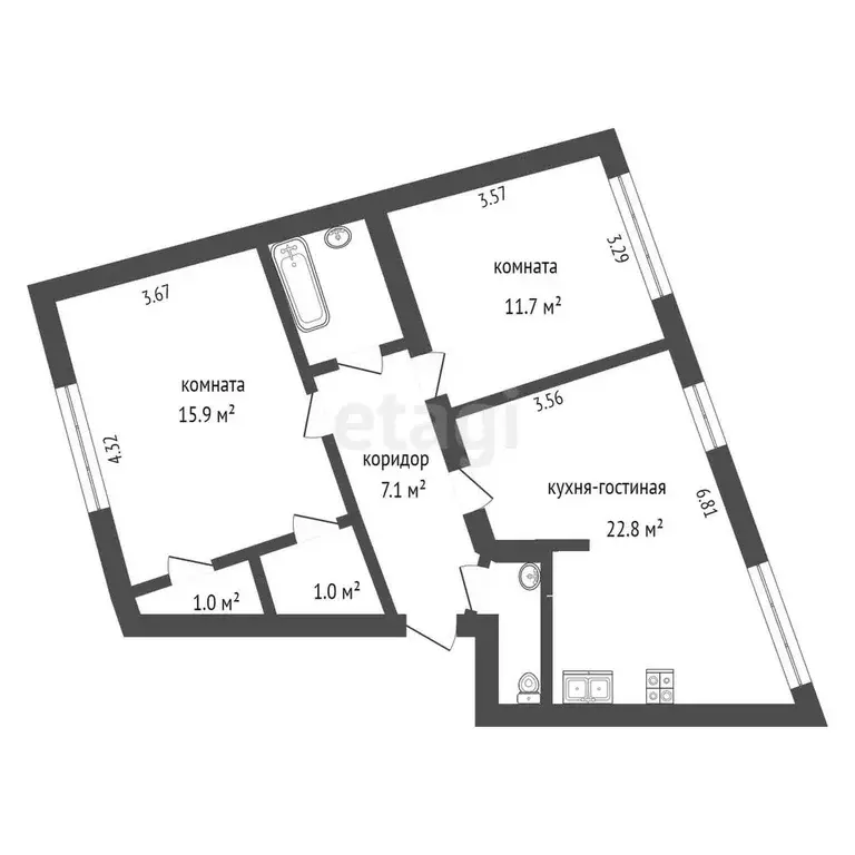 Квартира, 2 комнаты, 65.09 м - Фото 0