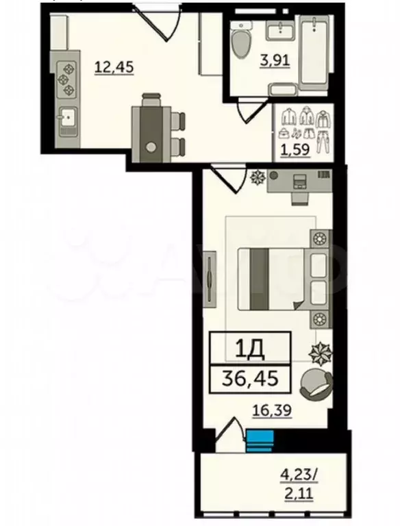 2-к. квартира, 41 м, 9/25 эт. - Фото 0