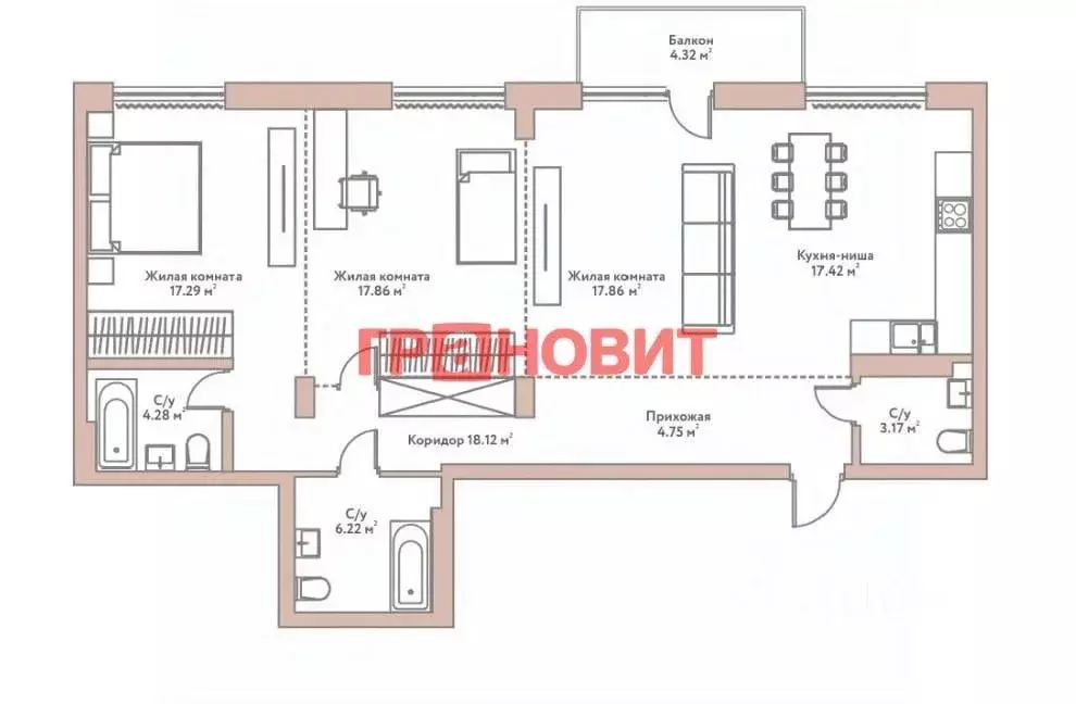 4-к кв. Новосибирская область, Новосибирск Дачное ш., 22/3 (106.97 м) - Фото 1