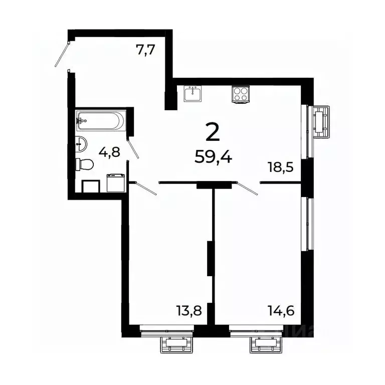 2-к кв. Нижегородская область, Нижний Новгород ул. Коперника, 15 (59.4 ... - Фото 1