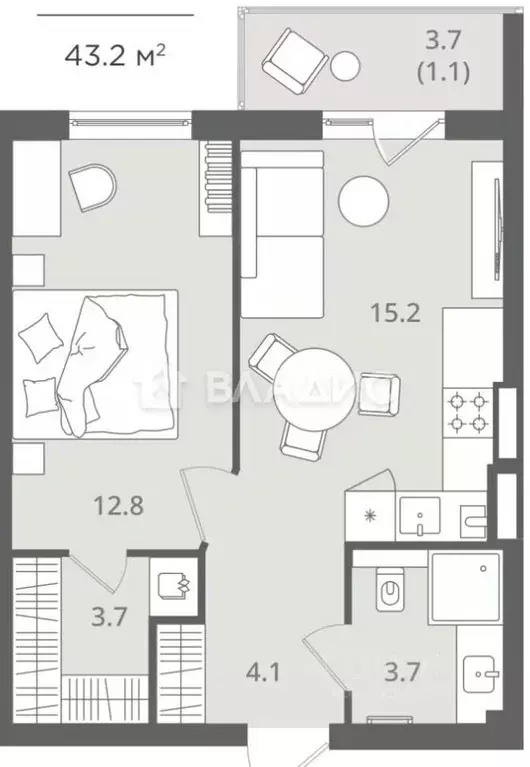 1-к кв. Калининградская область, Калининград Стекольная ул., 39 (43.2 ... - Фото 2