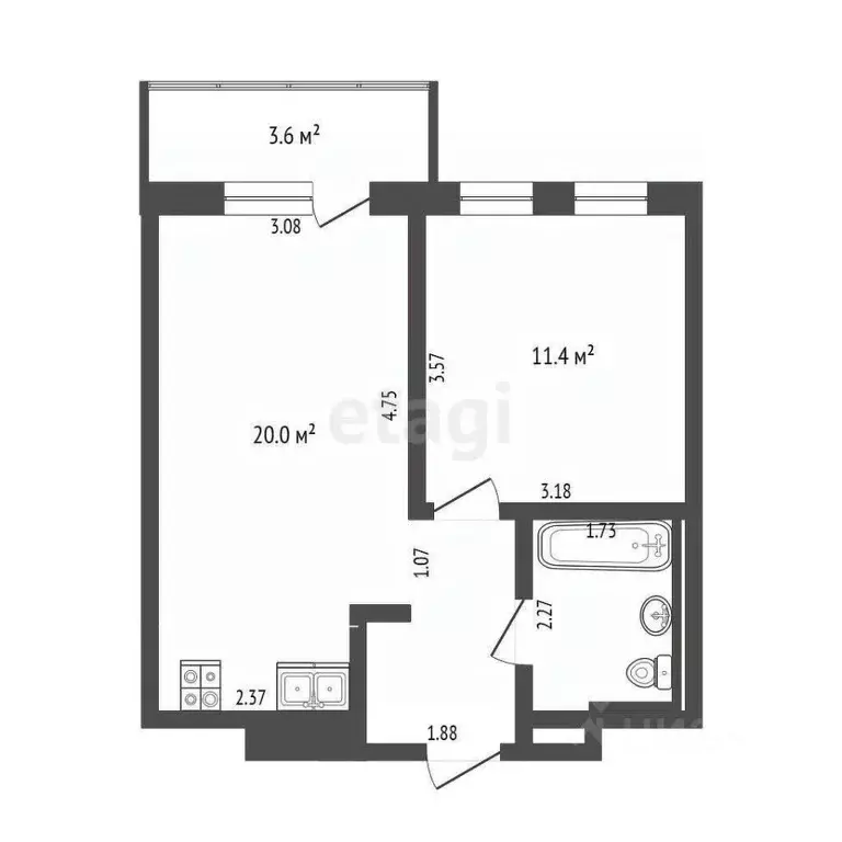 1-к кв. Тюменская область, Тюмень ул. Юрия Рогачева, 9к2 (37.0 м) - Фото 1