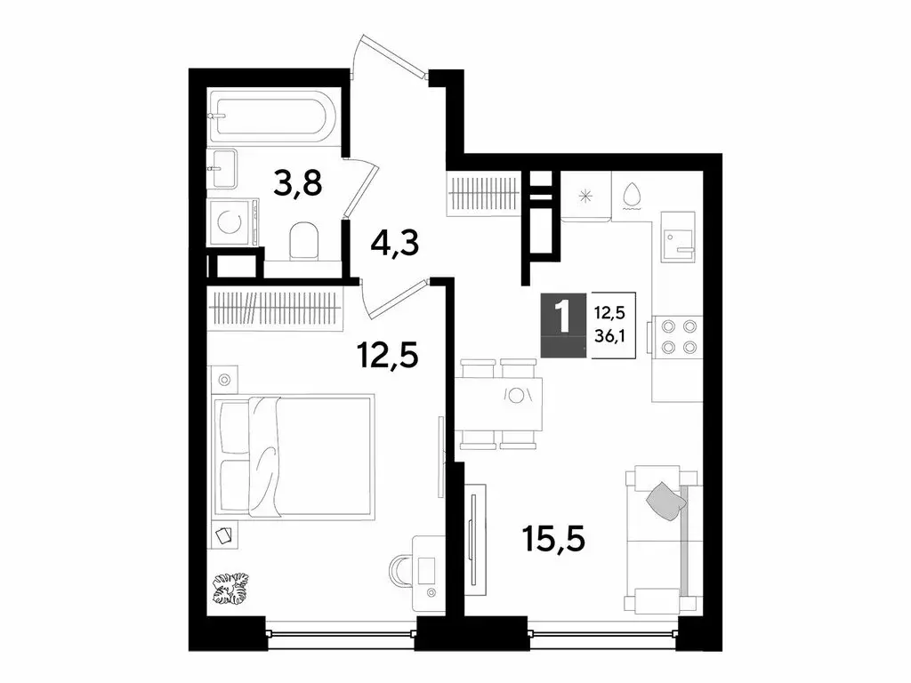 1-комнатная квартира: Краснодар, микрорайон Догма Парк, улица Марины ... - Фото 1