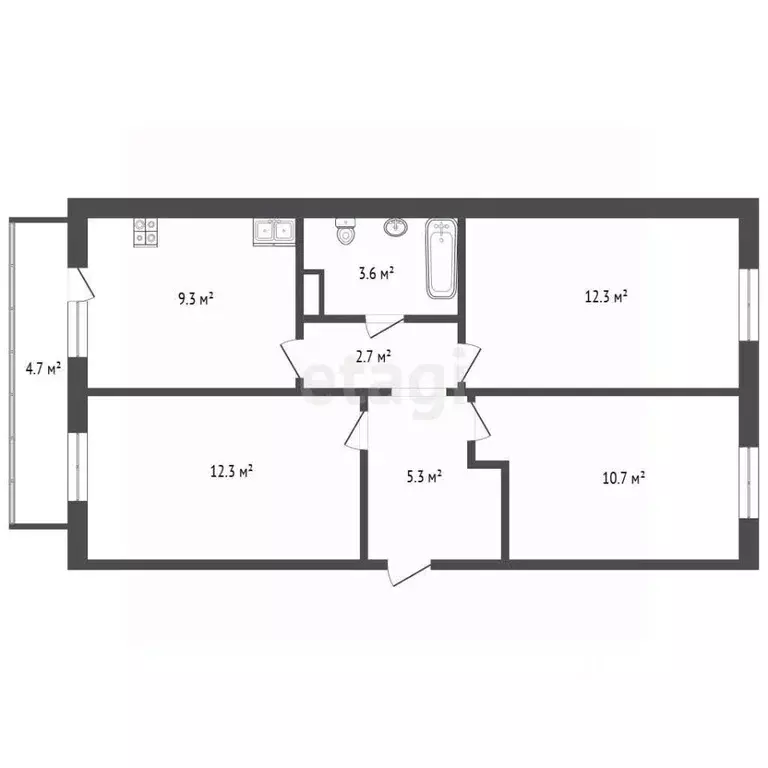 3-к кв. Тюменская область, Тюмень ул. Новоселов, 107к2 (55.7 м) - Фото 2