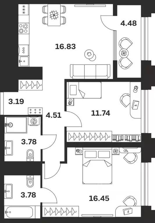 2-к кв. Тульская область, Тула ул. Болотникова, 4 (64.76 м) - Фото 1