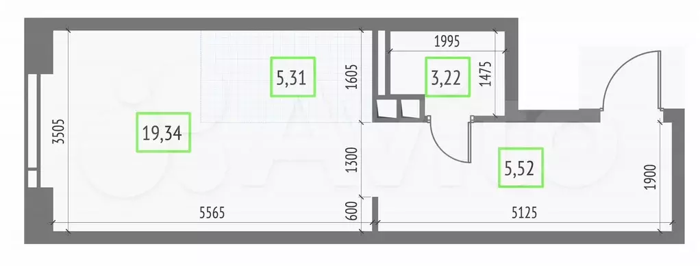 Квартира-студия, 33,4 м, 3/57 эт. - Фото 1