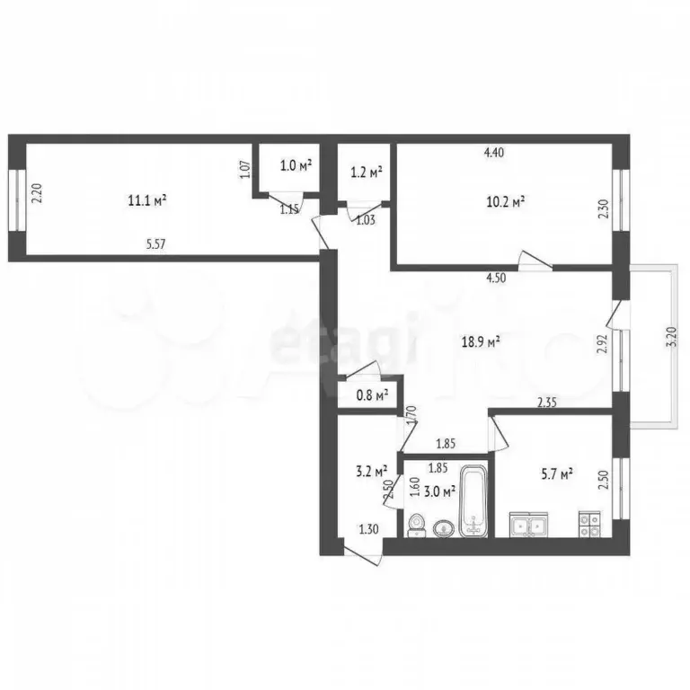 3-к. квартира, 55 м, 2/5 эт. - Фото 0