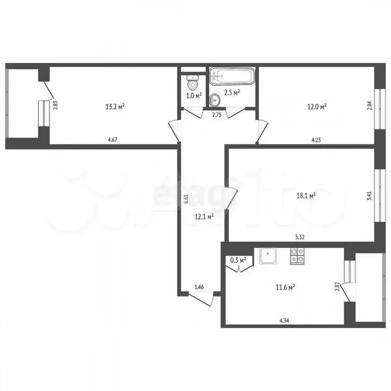 3-к. квартира, 70,8 м, 8/9 эт. - Фото 0