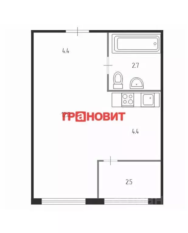 Студия Новосибирская область, Новосибирск Тайгинская ул., 39 (26.6 м) - Фото 2