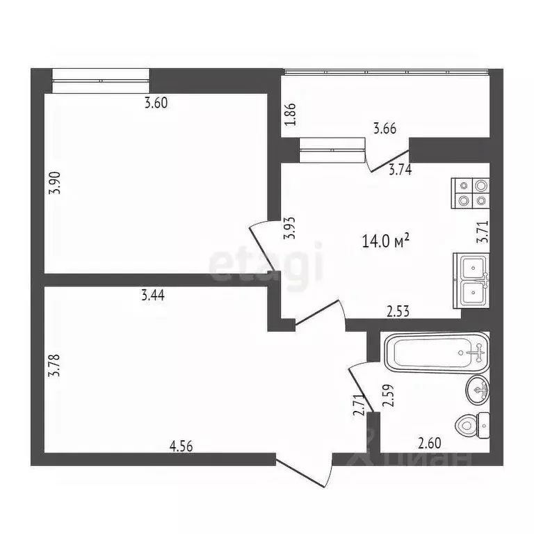 2-к кв. Ханты-Мансийский АО, Ханты-Мансийск ул. Ленина, 113 (46.2 м) - Фото 1
