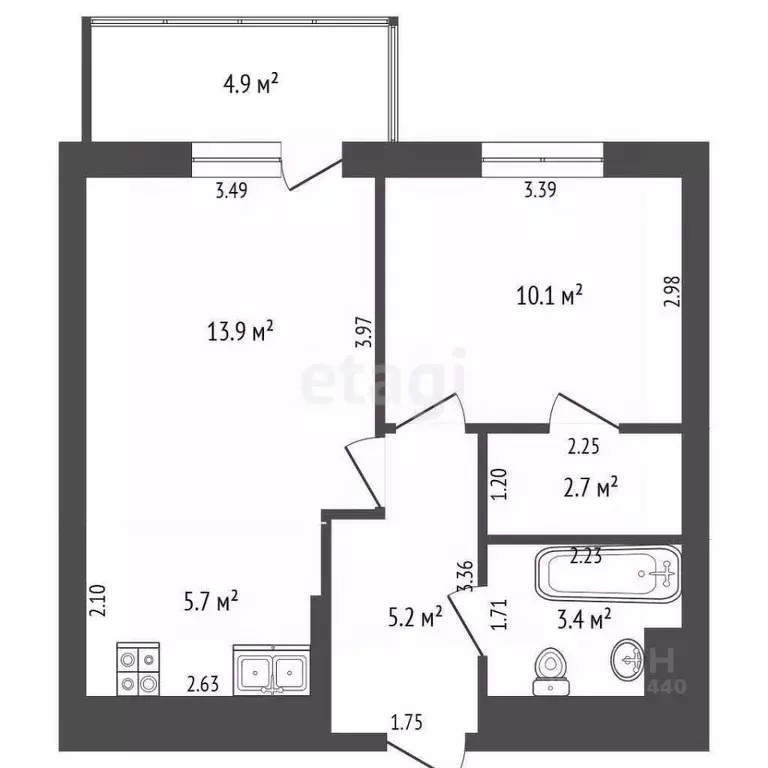 1-к кв. Тюменская область, Тюмень Профсоюзная ул., 53 (42.5 м) - Фото 1