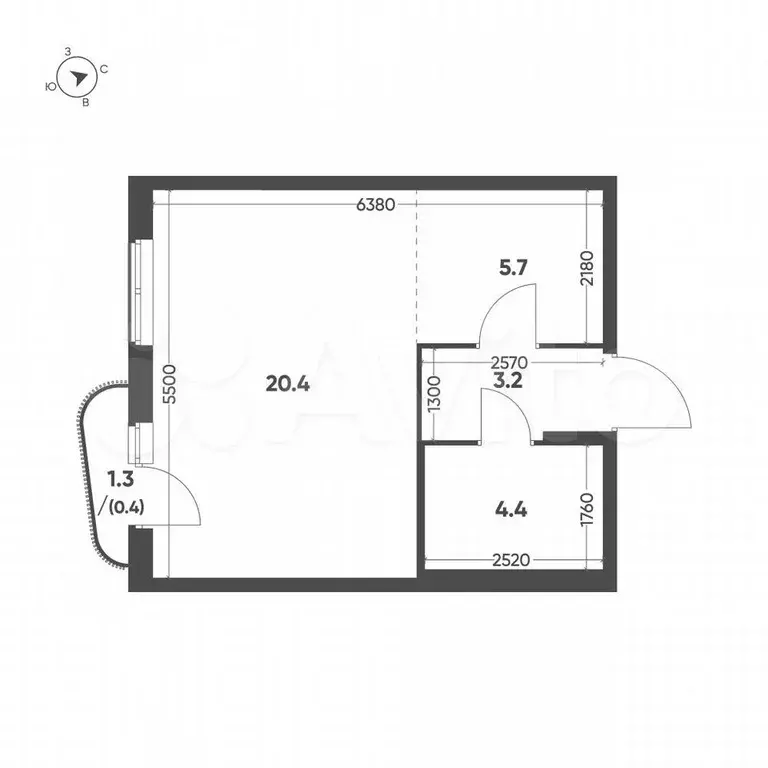 Квартира-студия, 34,1 м, 5/16 эт. - Фото 1