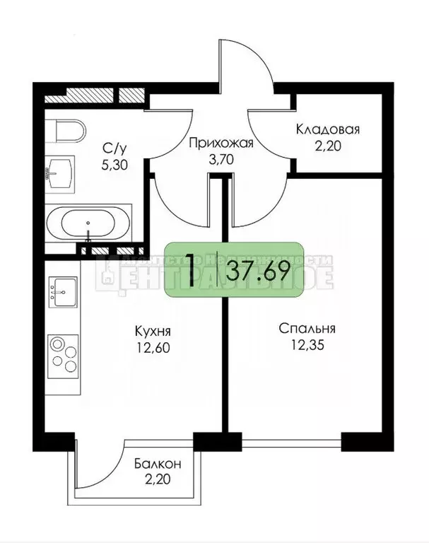 1-комнатная квартира: Смоленск, ЖК Среда (37.69 м) - Фото 0