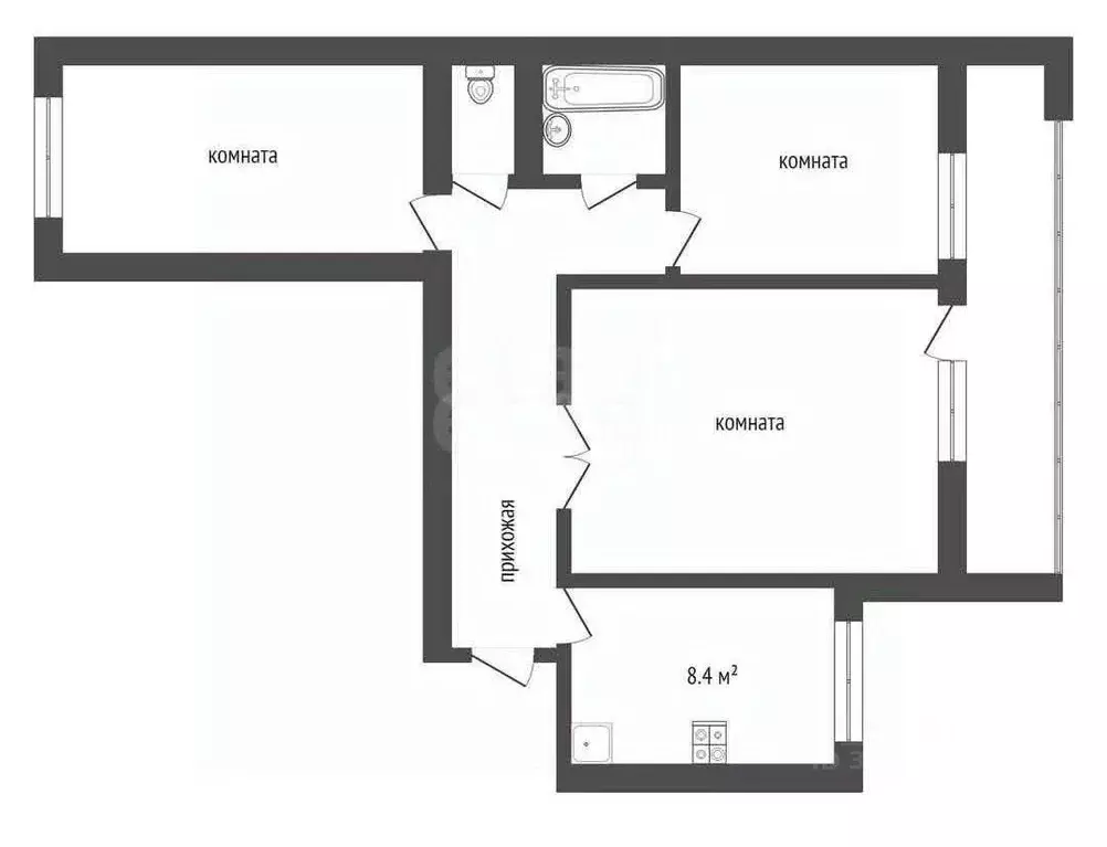 3-к кв. Калужская область, Калуга ул. Салтыкова-Щедрина, 72 (58.0 м) - Фото 1