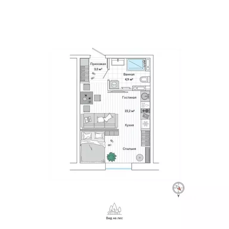 Студия Приморский край, Владивосток ул. Нейбута (30.1 м) - Фото 1