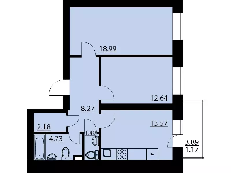 2-к квартира, 62.68 м - Фото 0