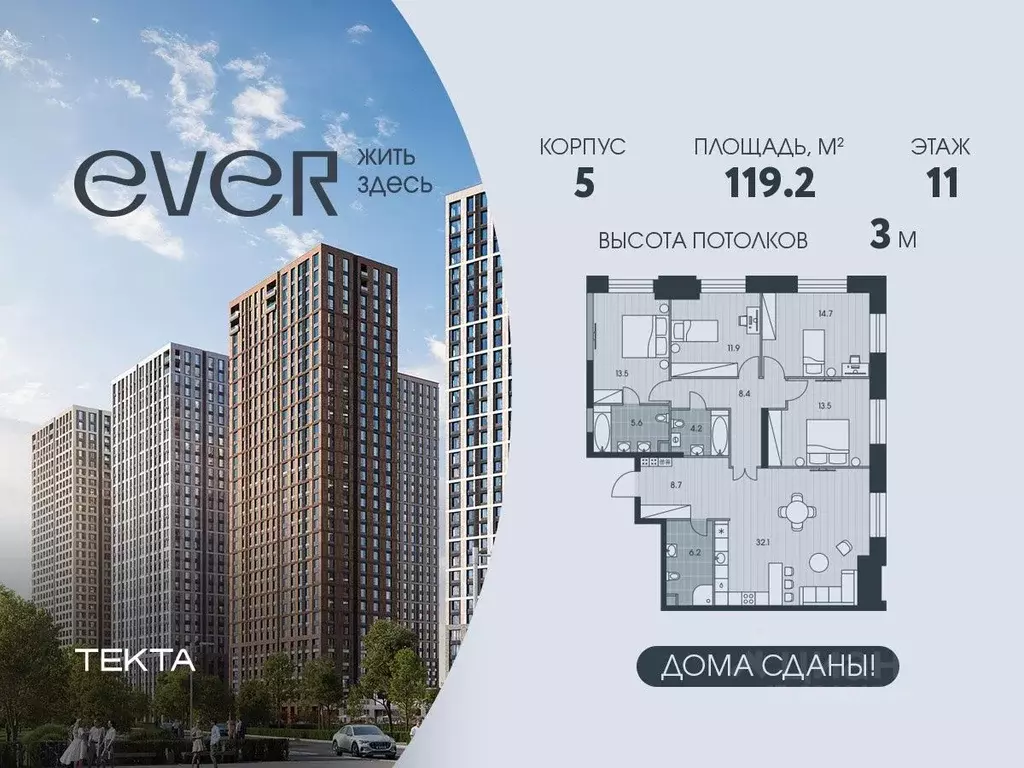 5-к кв. Москва ул. Архитектора Власова, 71к1 (119.2 м) - Фото 1