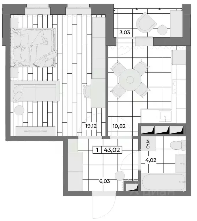1-к кв. Орловская область, Орел Мясокомбинат мкр,  (41.51 м) - Фото 0