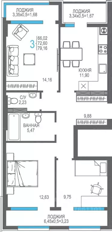 3-к кв. Крым, Алушта На Фонтанке жилой комплекс (72.6 м) - Фото 1