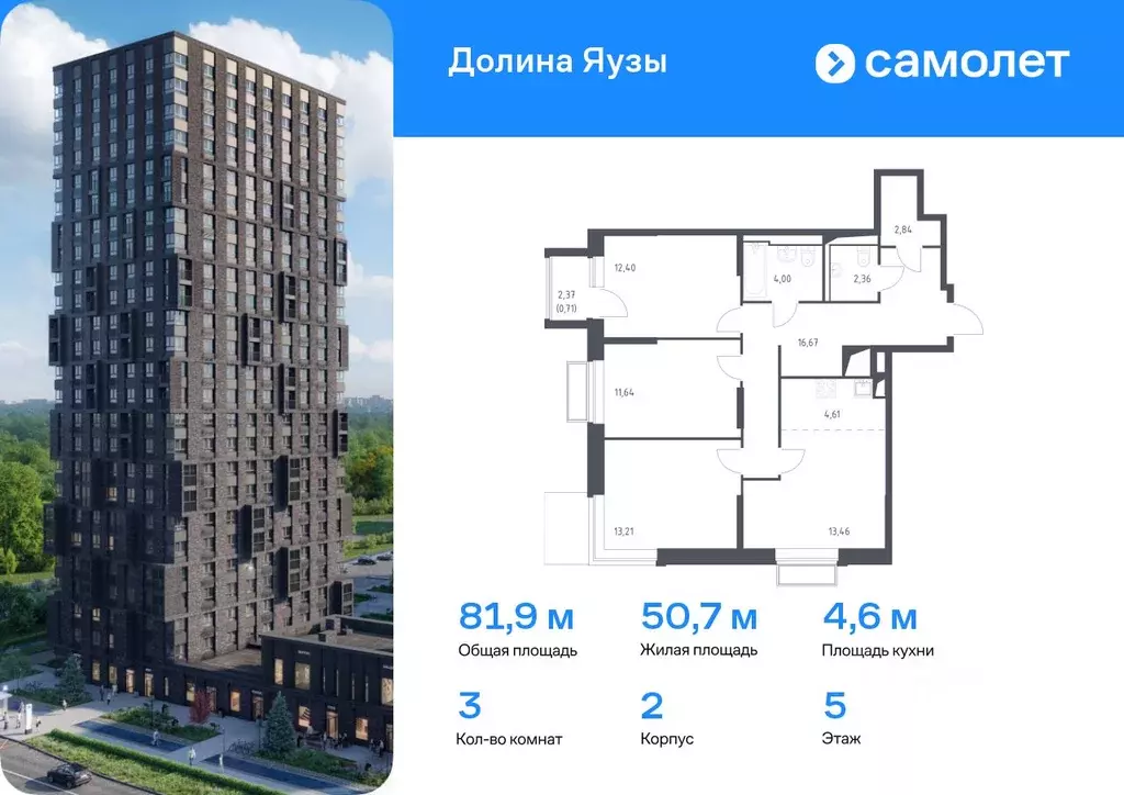 3-к кв. Московская область, Мытищи Перловка мкр, Долина Яузы жилой ... - Фото 0