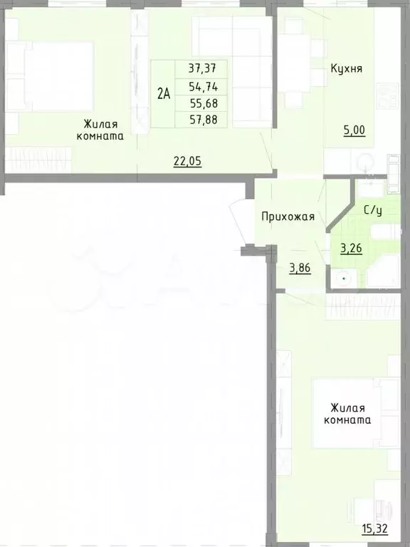 Квартира-студия, 57,1 м, 4/4 эт. - Фото 0