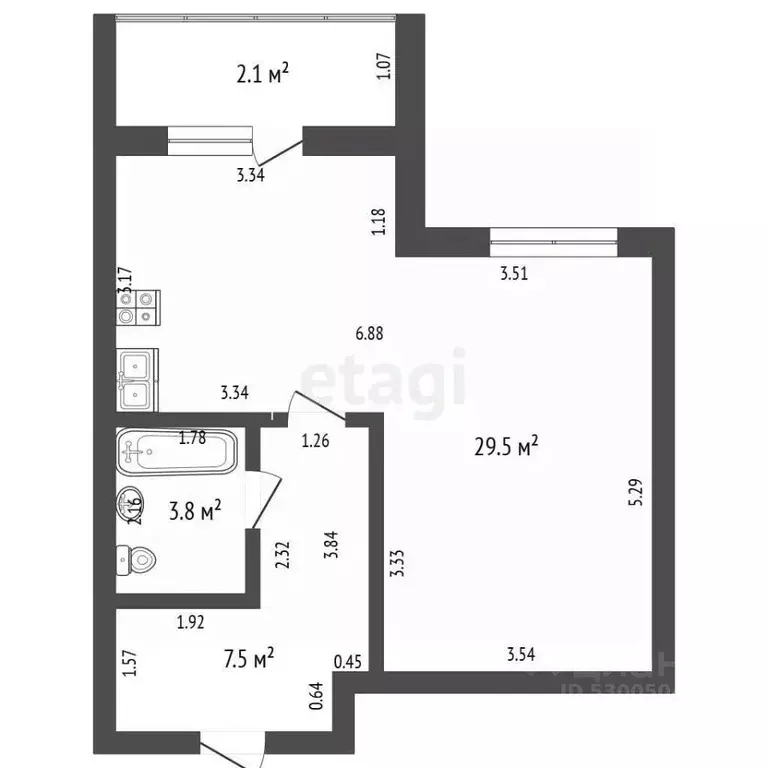 Студия Забайкальский край, Чита Октябрьский мкр, 2 (46.8 м) - Фото 2